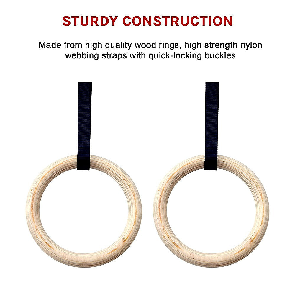 Heavy-Duty 32mm Wooden Gymnastic Rings with Nylon Straps