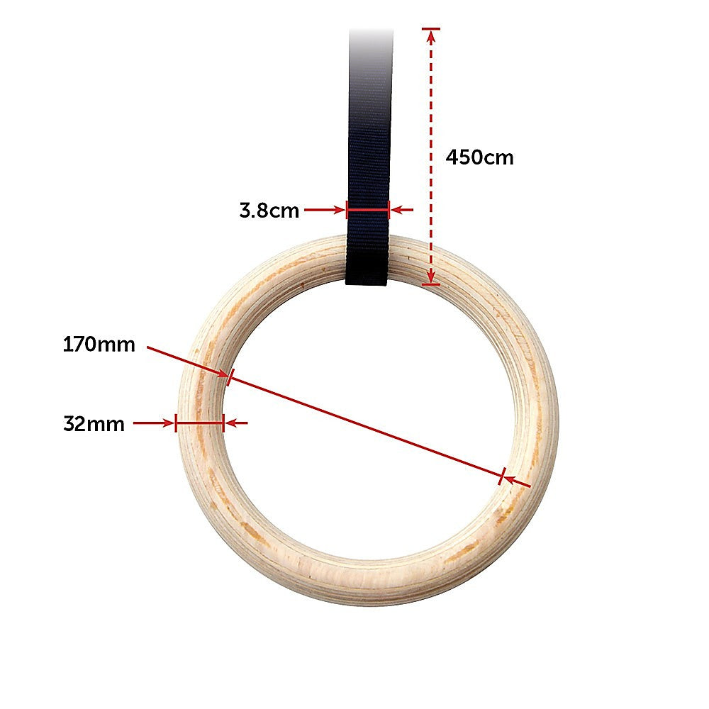 Heavy-Duty 32mm Wooden Gymnastic Rings with Nylon Straps