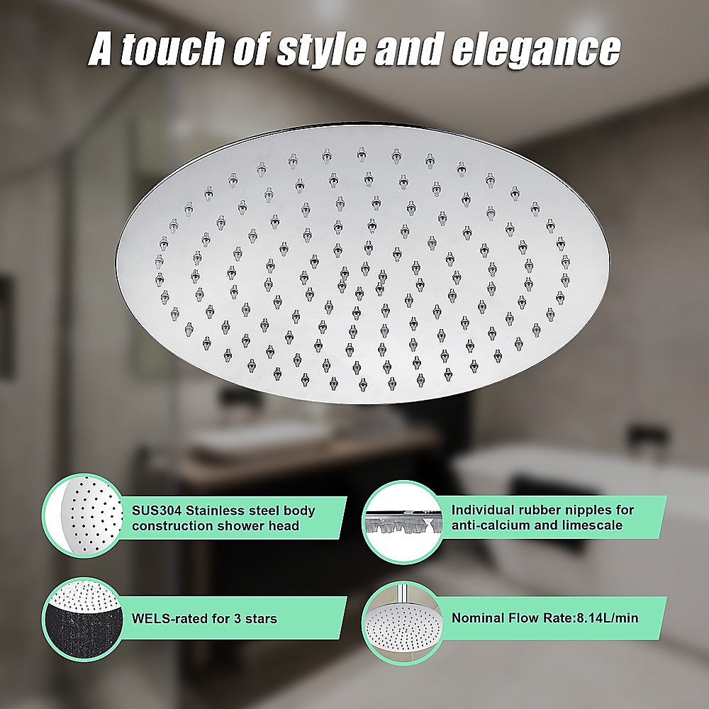 Ultra Thin 300mm Round Rainfall Shower Head, Stainless Steel