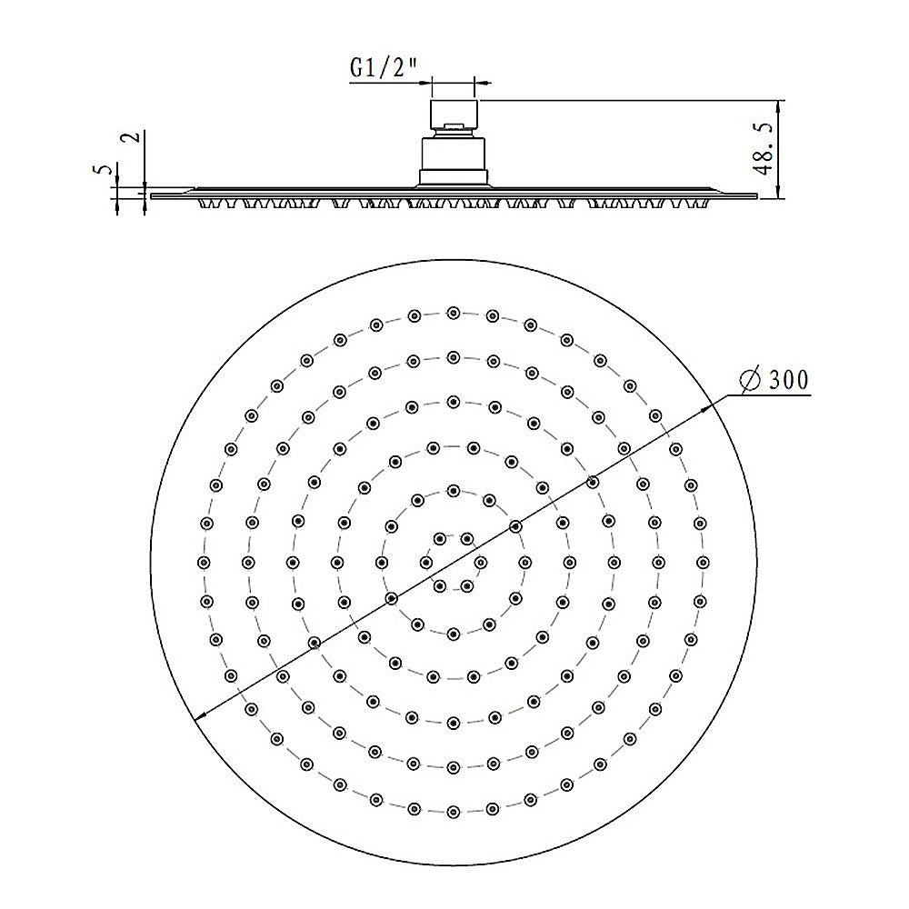 Ultra Thin 300mm Round Rainfall Shower Head, Stainless Steel