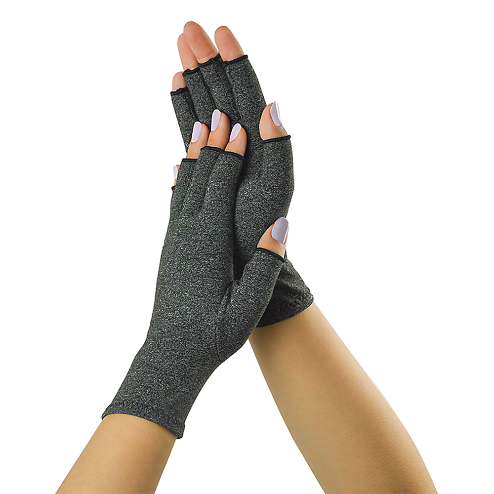 Medium Grey Compression Arthritis Gloves, Soft Stretchy - Randy & Travis