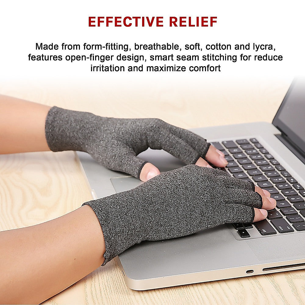 Medium Grey Compression Arthritis Gloves, Soft Stretchy - Randy & Travis