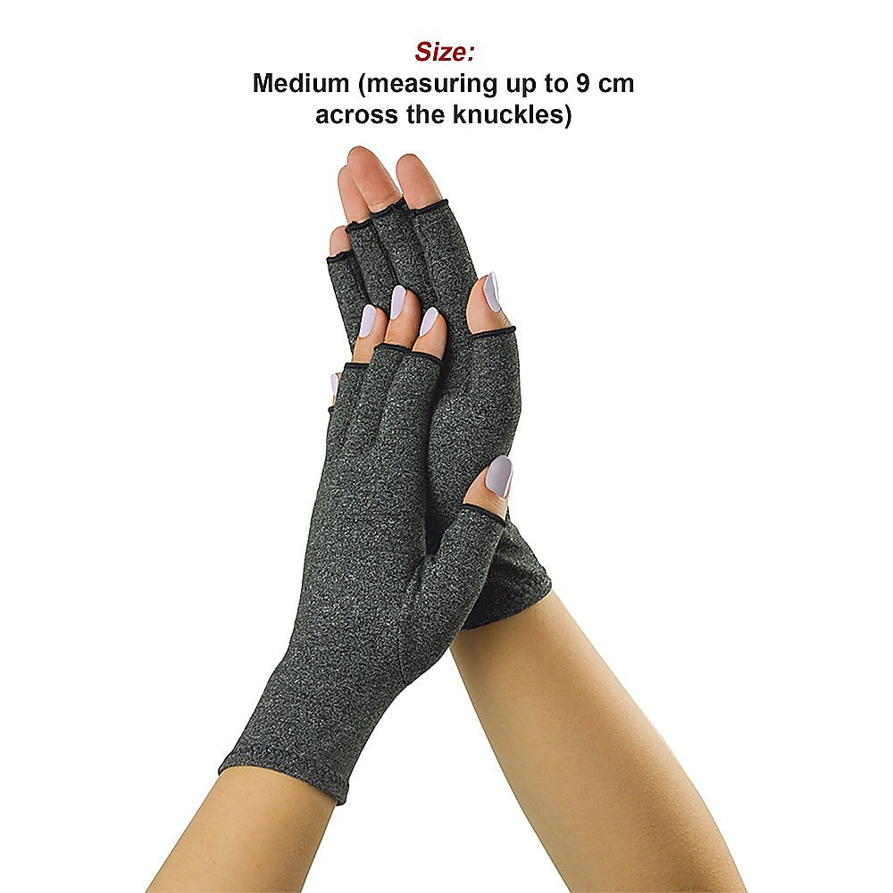 Medium Grey Compression Arthritis Gloves, Soft Stretchy - Randy & Travis