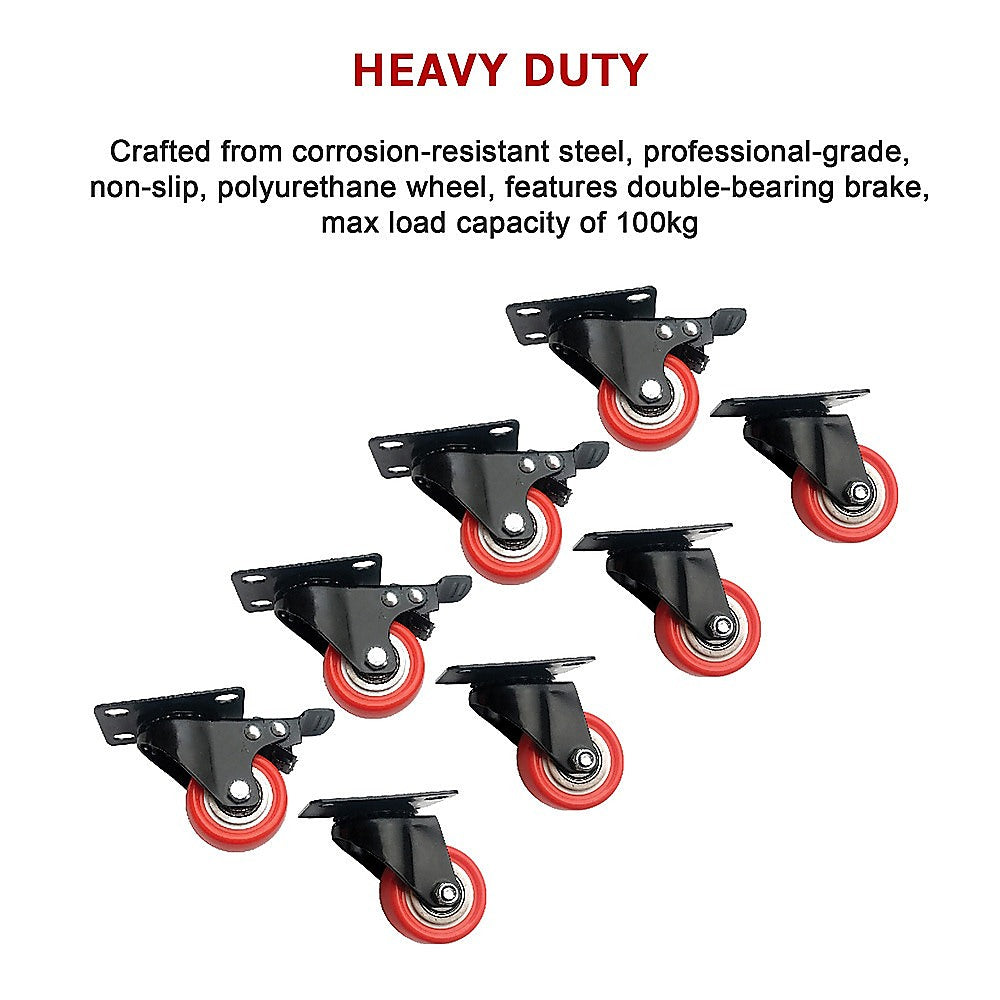 Heavy-Duty Polyurethane Swivel Castor Wheels, 100kg Load, Set of 8