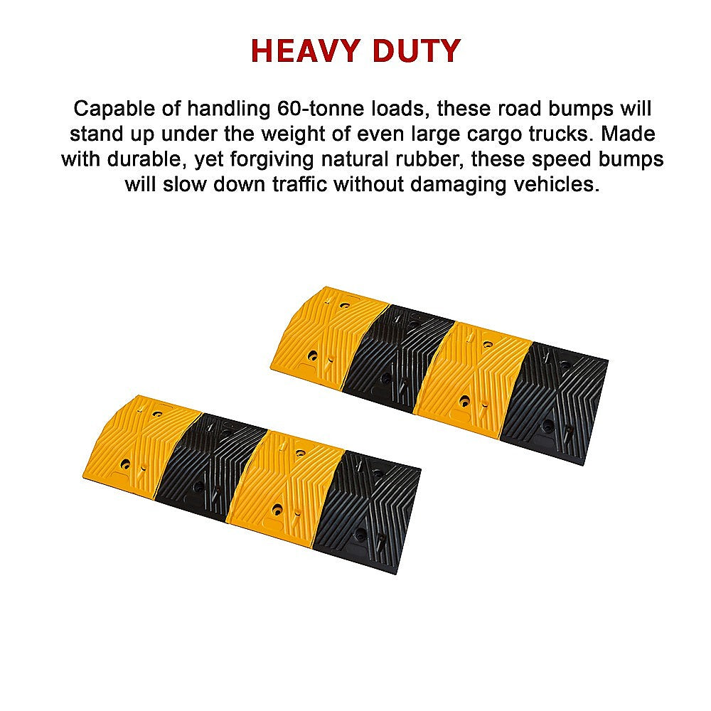 Durable 60T Rubber Speed Bumps, Anti-Slip, 1m Each - Set of 2