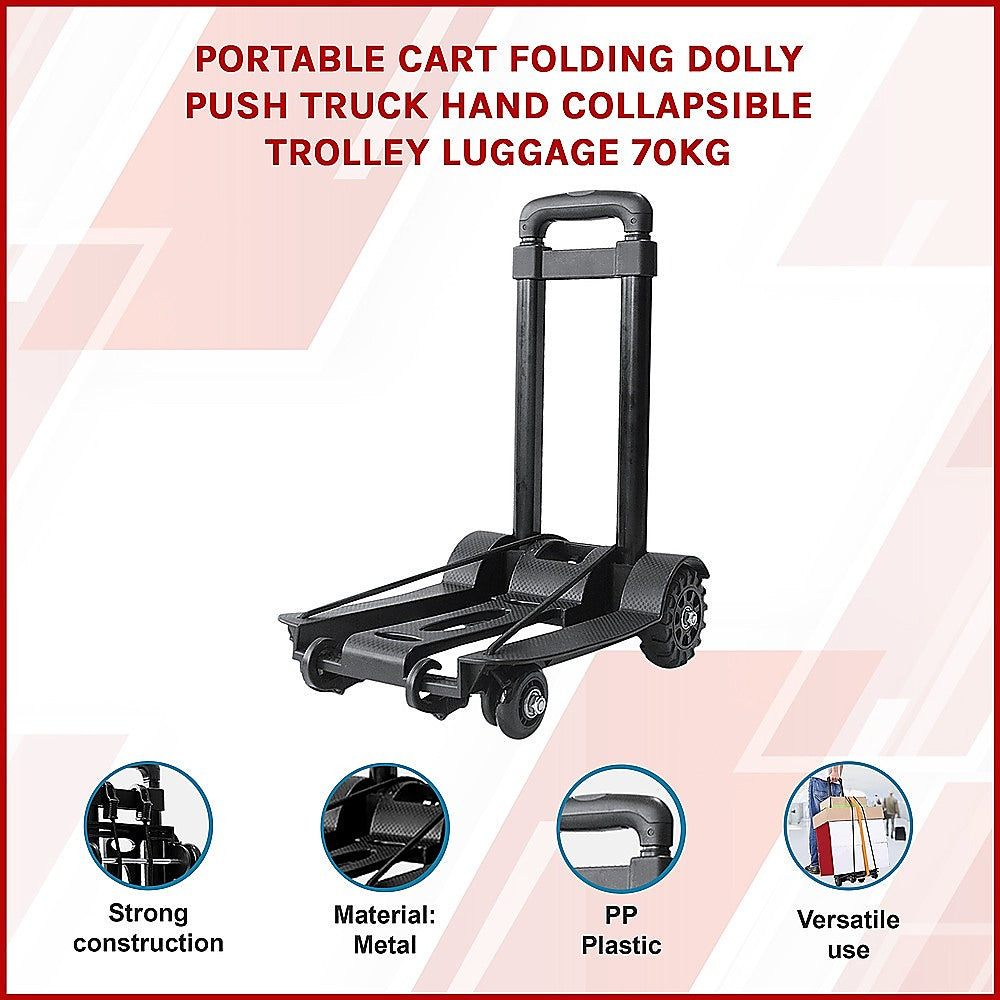 Collapsible 70Kg Hand Trolley with Swivel Wheels, Black