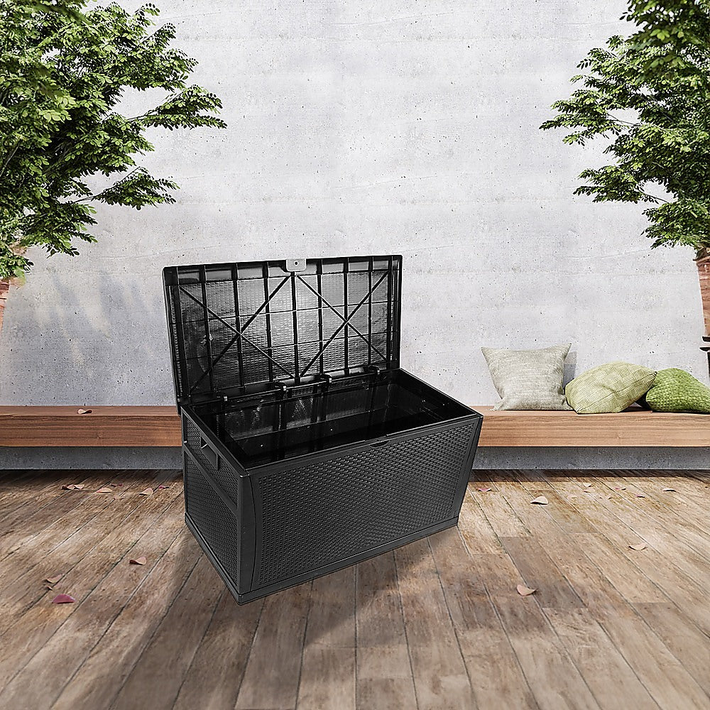 450L Plastic Patio Deck Storage Bench Black, 79kg Limit