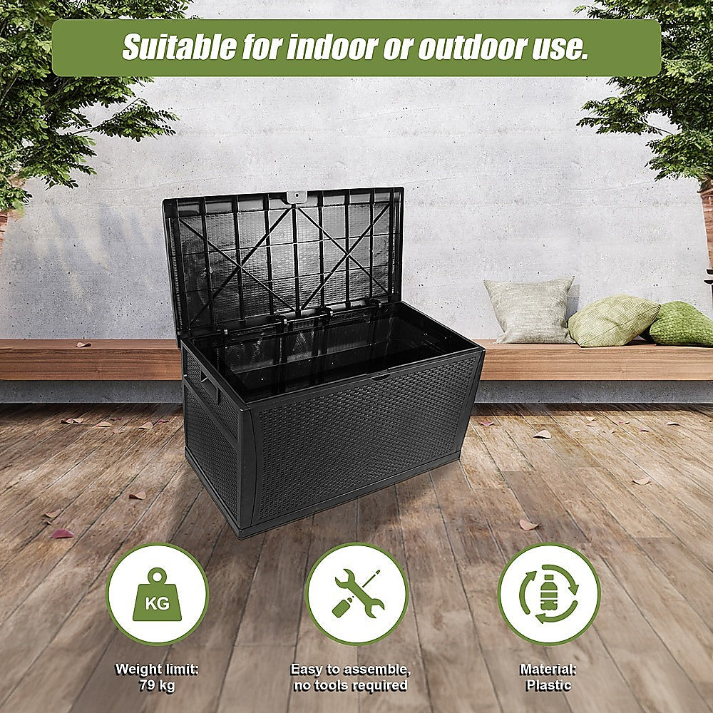 450L Plastic Patio Deck Storage Bench Black, 79kg Limit