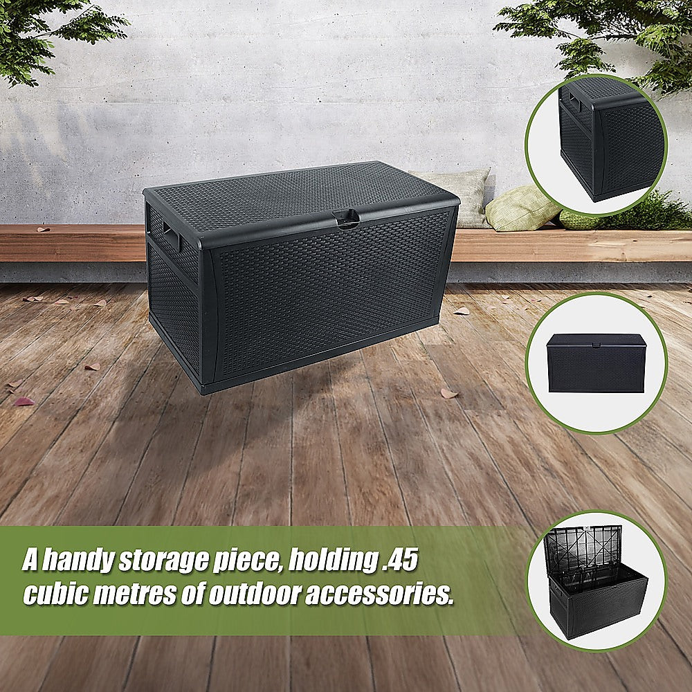 450L Plastic Patio Deck Storage Bench Black, 79kg Limit