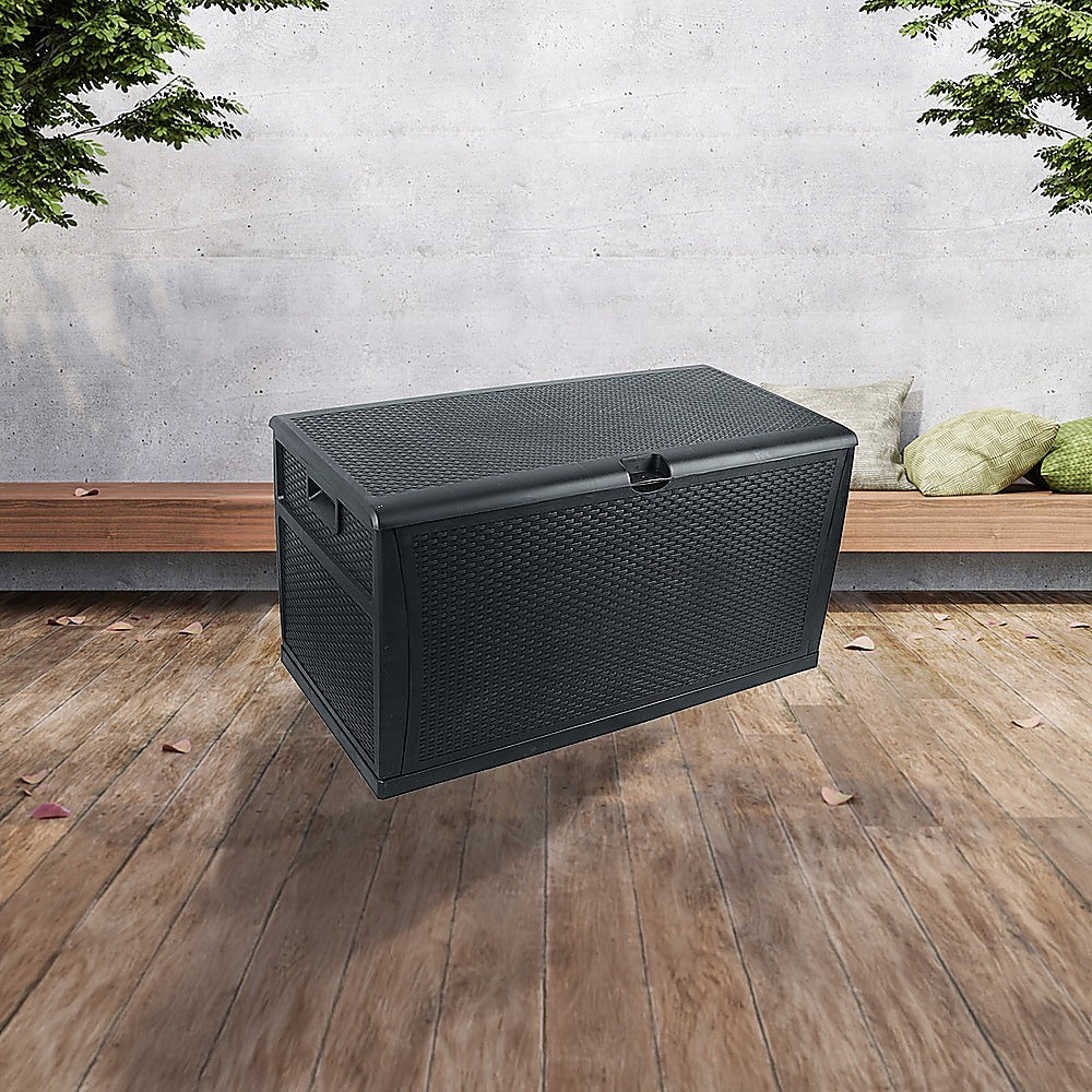 450L Plastic Patio Deck Storage Bench Black, 79kg Limit