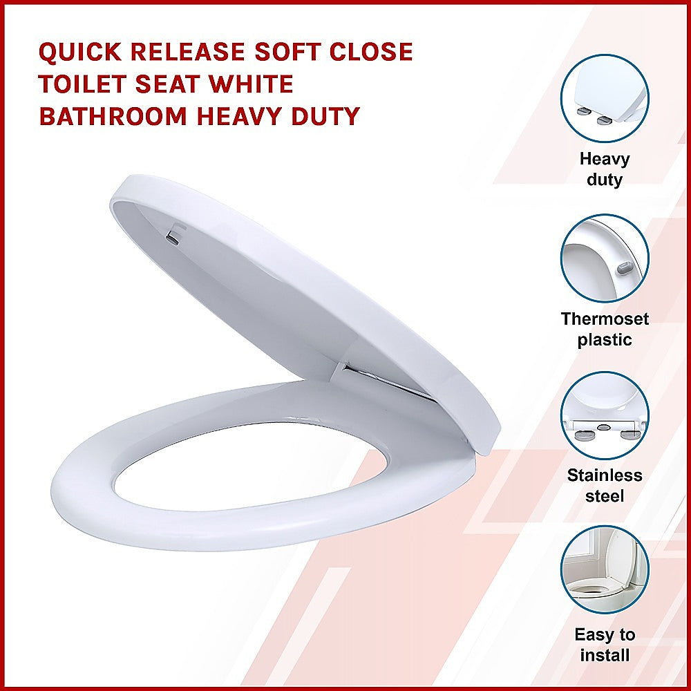 Soft Close Thermoset Toilet Seat, Easy Release, White, Heavy Duty