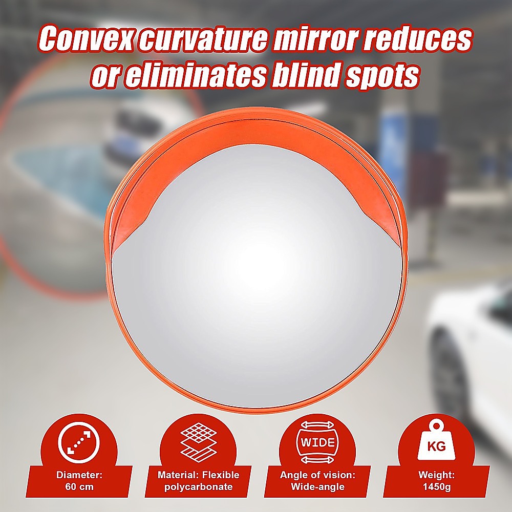 60cm Convex Wide Angle Safety Blind Spot Mirror with Rain Hood