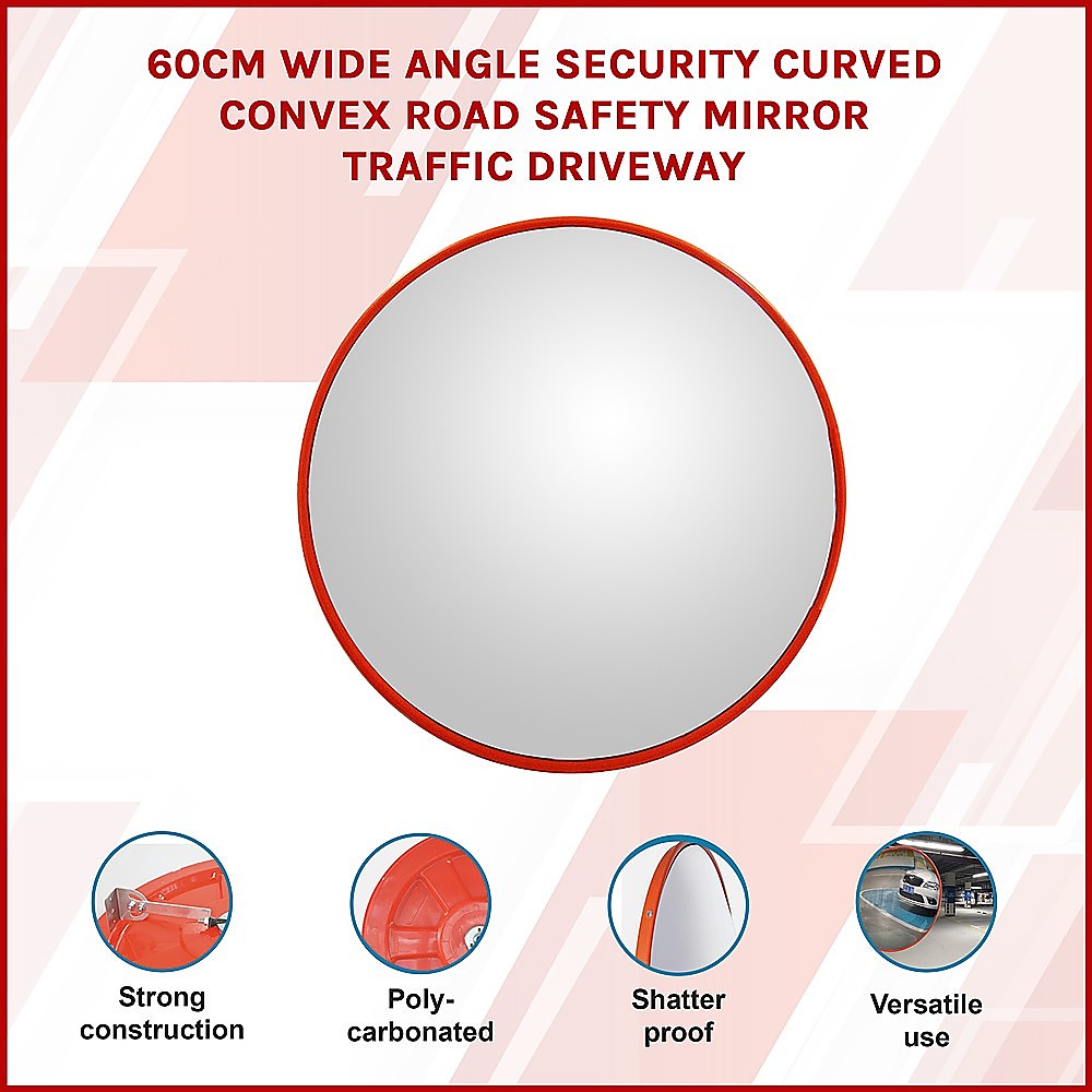 60cm Wide Angle Convex Security Mirror, Bright Orange-Red