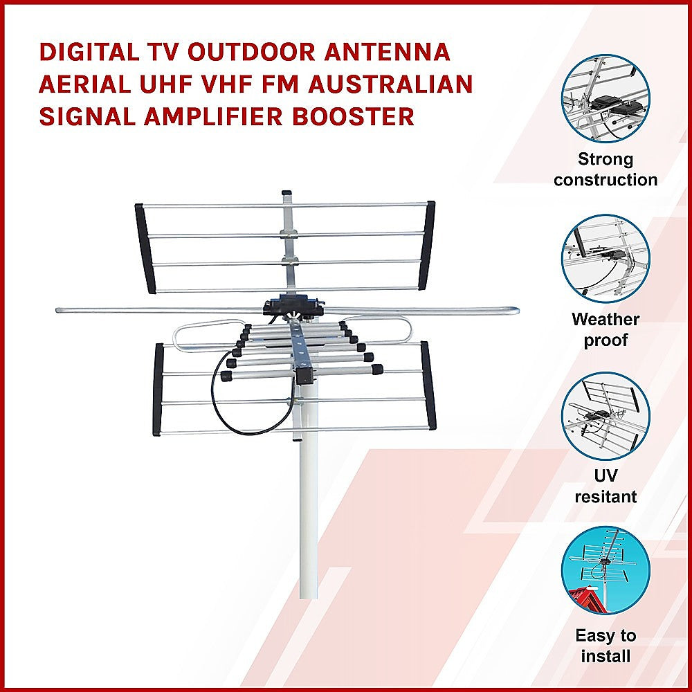 Waterproof Outdoor Digital TV Antenna UHF VHF FM Signal Booster