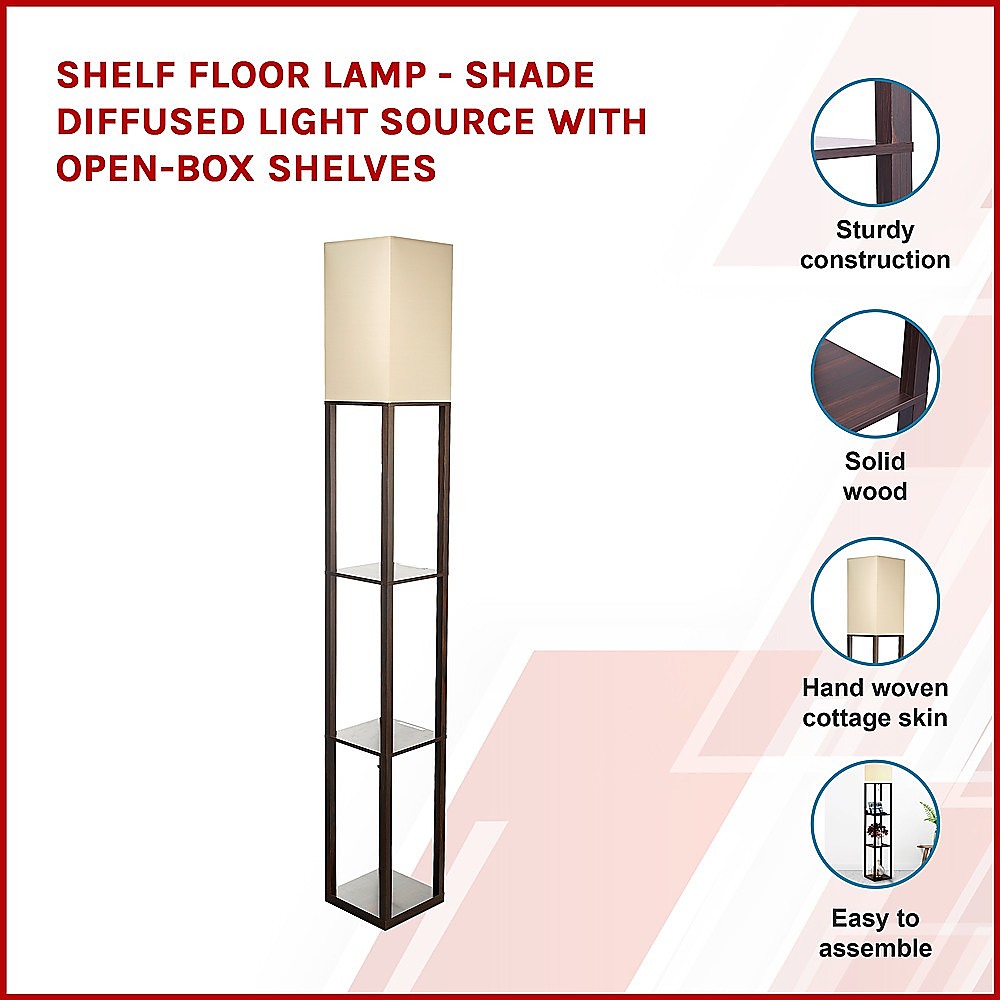 Shelf Floor Lamp, 1.6m MDF Frame, Shade Diffused Light