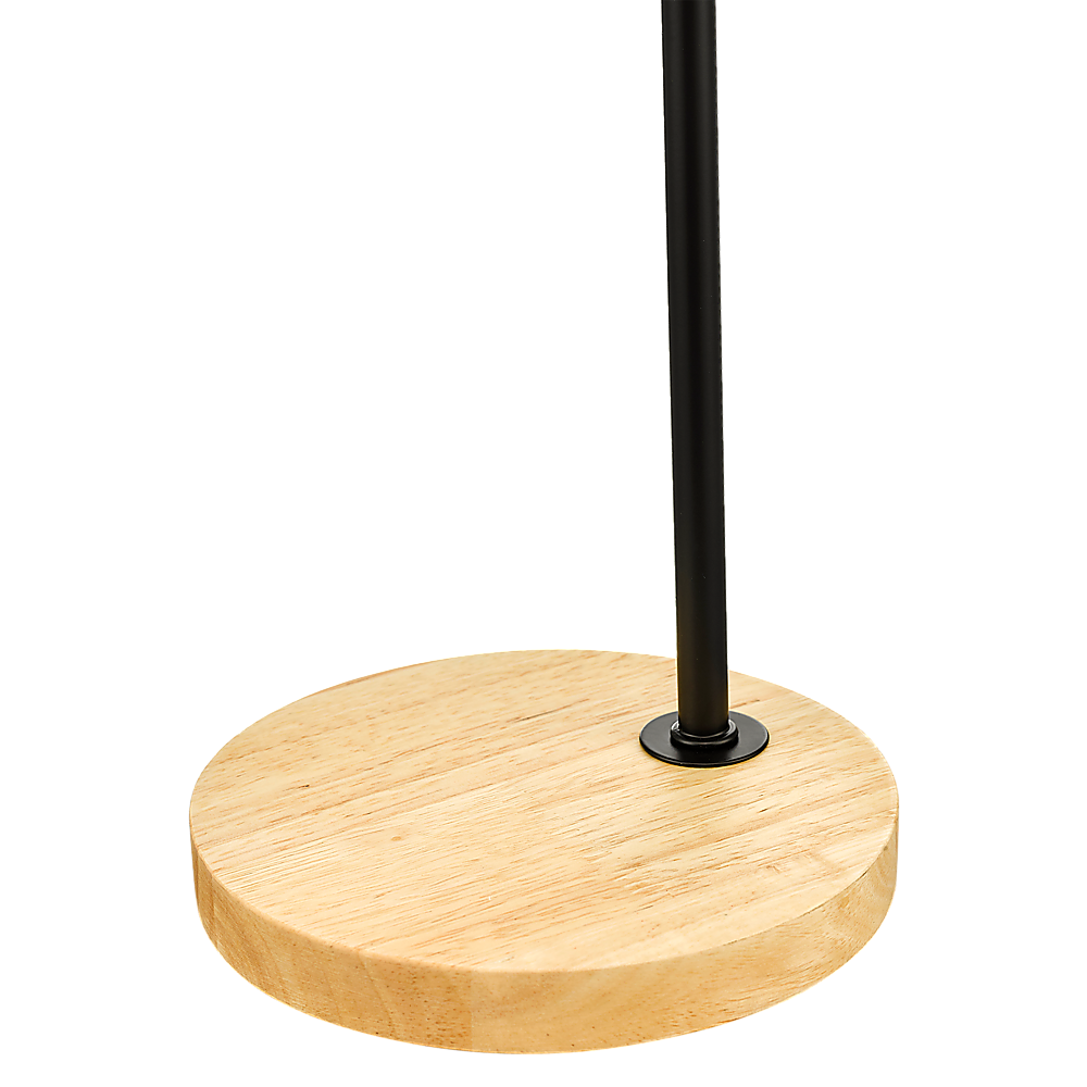 Black Steel Desk Lamp with Timber Base and Gooseneck Arm