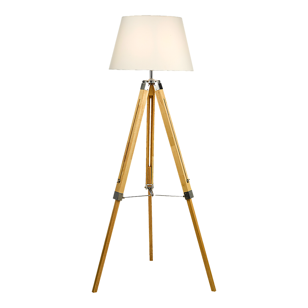 Adjustable Wood Tripod Floor Lamp, Fabric Shade, 145cm