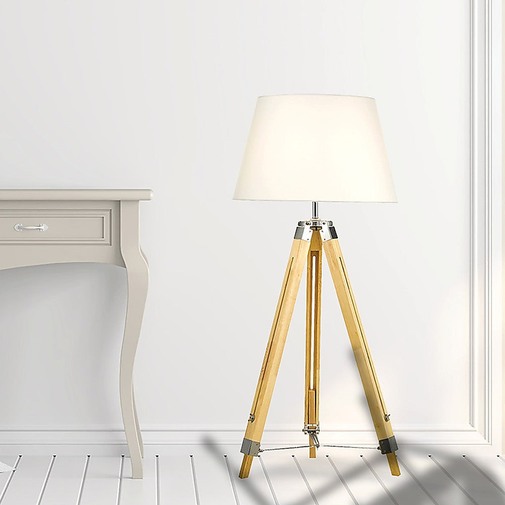 Adjustable Wood Tripod Floor Lamp, Fabric Shade, 145cm