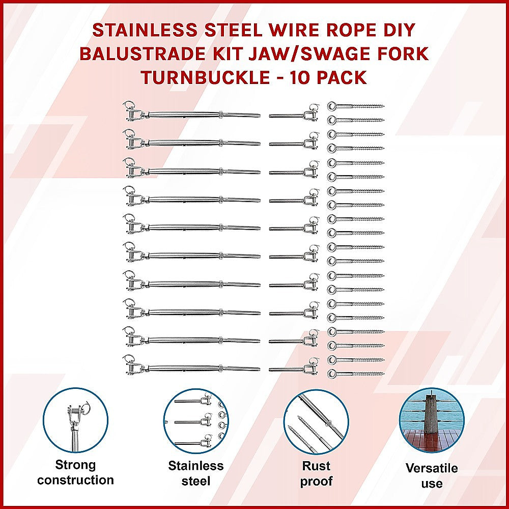 316 Marine-Grade Steel Wire Rope Balustrade Kit - 10 Pack