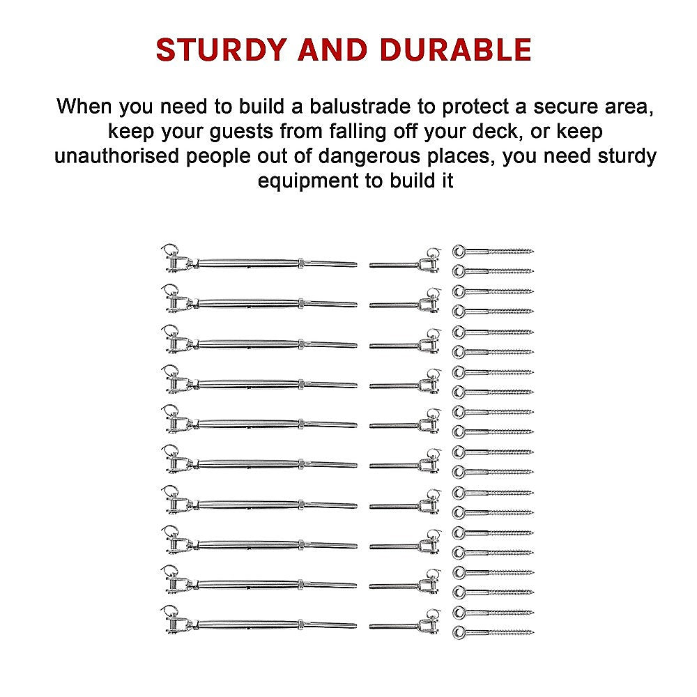 316 Marine-Grade Steel Wire Rope Balustrade Kit - 10 Pack