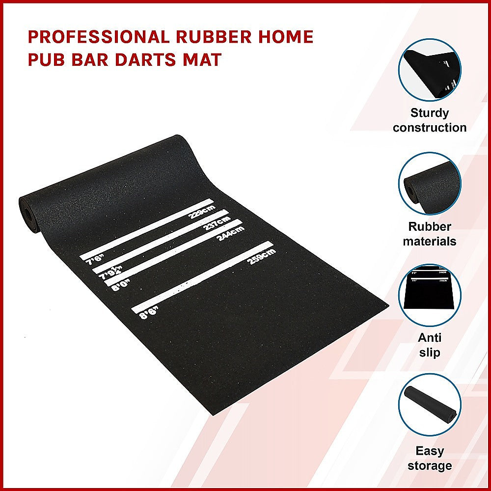 Non-Slip Rubber Darts Mat, 300x61cm, 4 Oche Lines by Randy & Travis