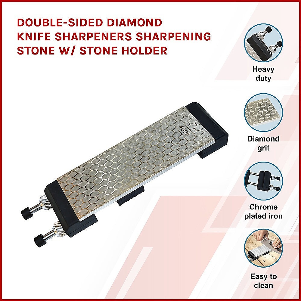 Double-Sided Diamond Knife Sharpening Stone W/ Holder Set