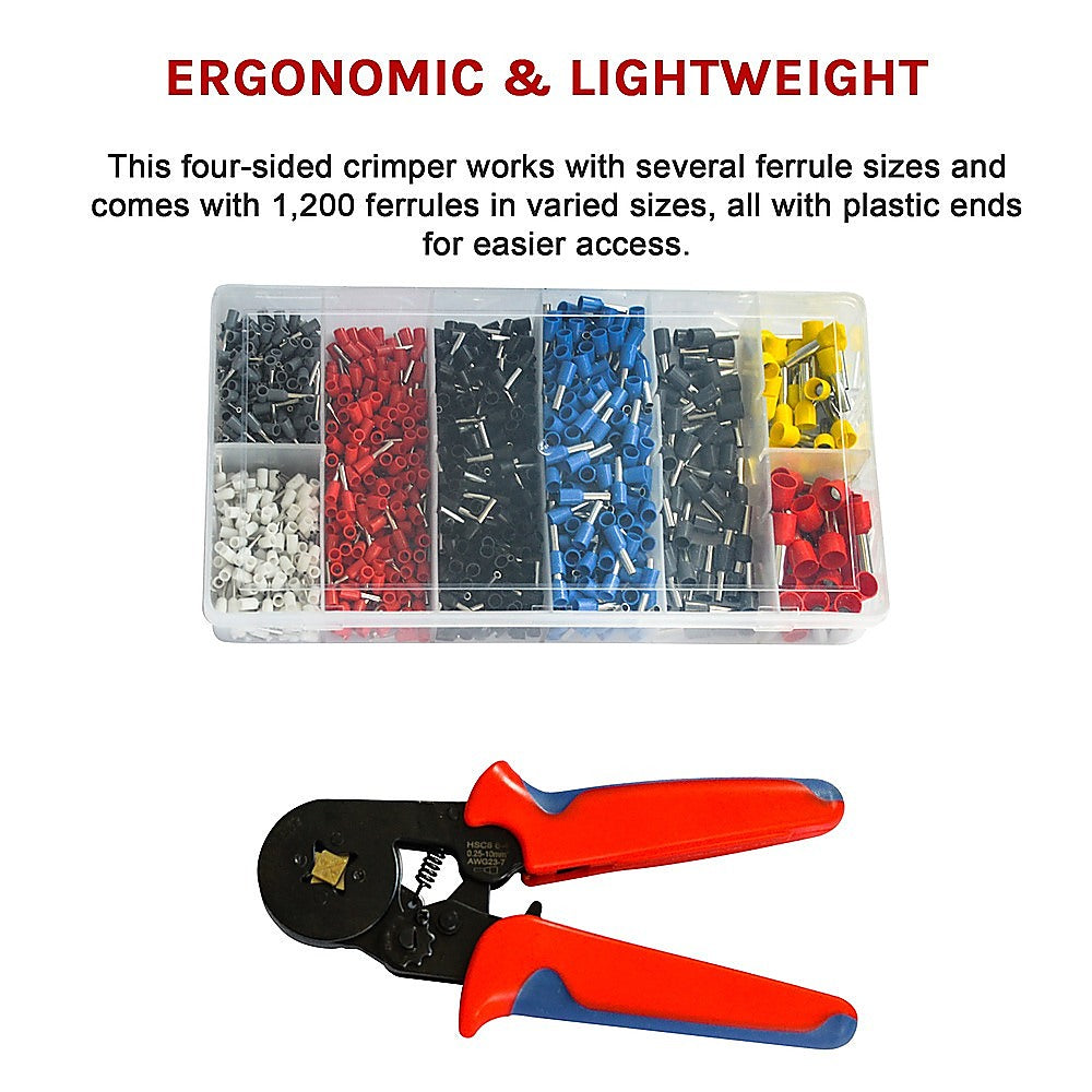 Ergonomic Ferrule Crimper Kit 0.25-10mm², 1200Pcs, Randy & Travis