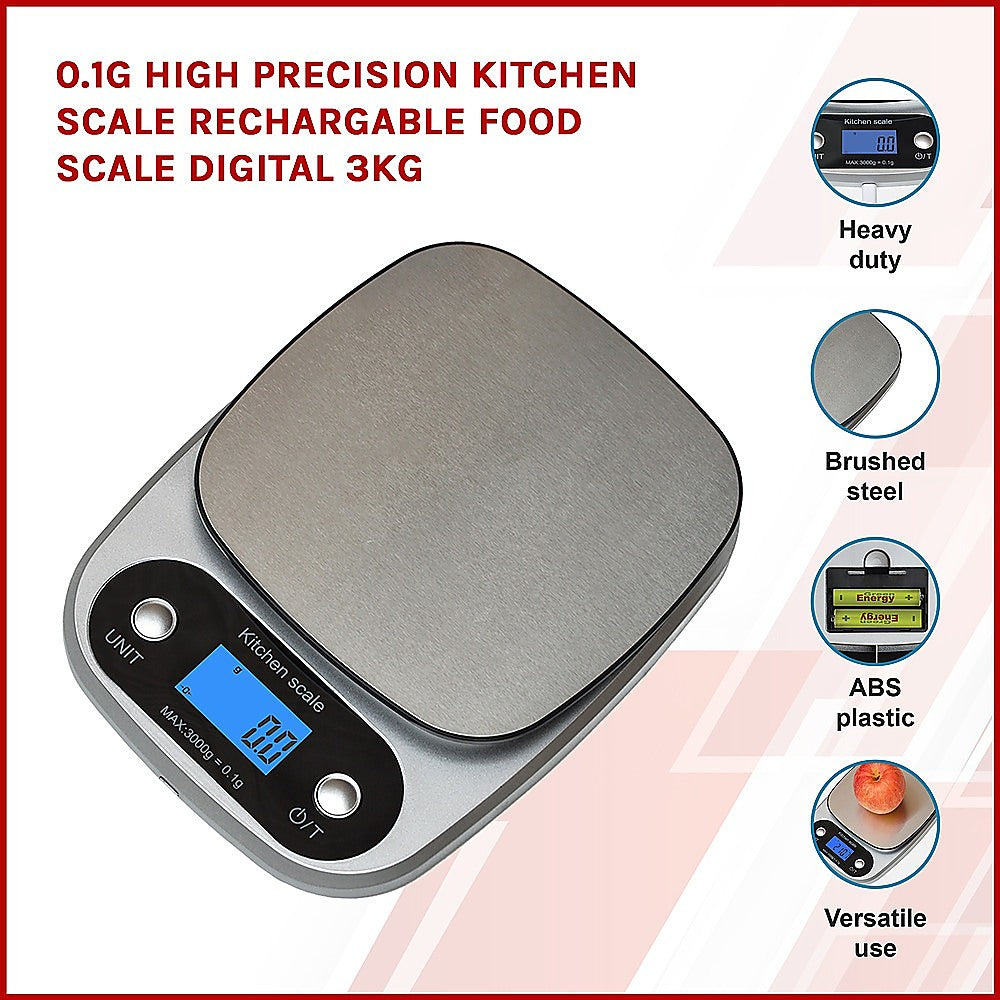 High Precision 0.1g Kitchen Scale Digital 3KG, Rechargable