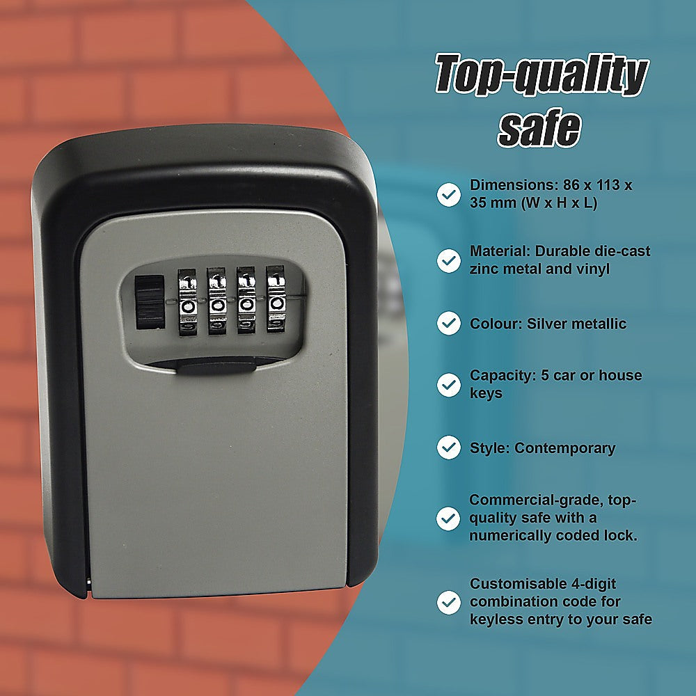 Weather-Resistant 5-Key Safe Box, Wall Mounted, Custom Code