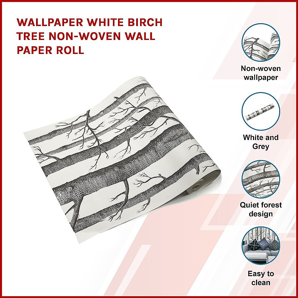 Moisture-Resistant White Birch Non-Woven Wallpaper Roll