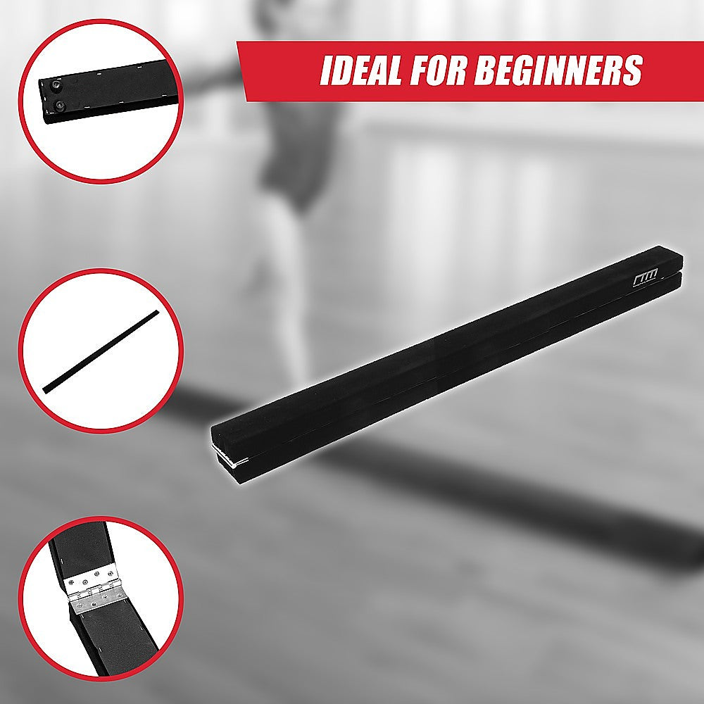 2.4m 8FT Gymnastics Folding Balance Beam Black Synthetic Suede