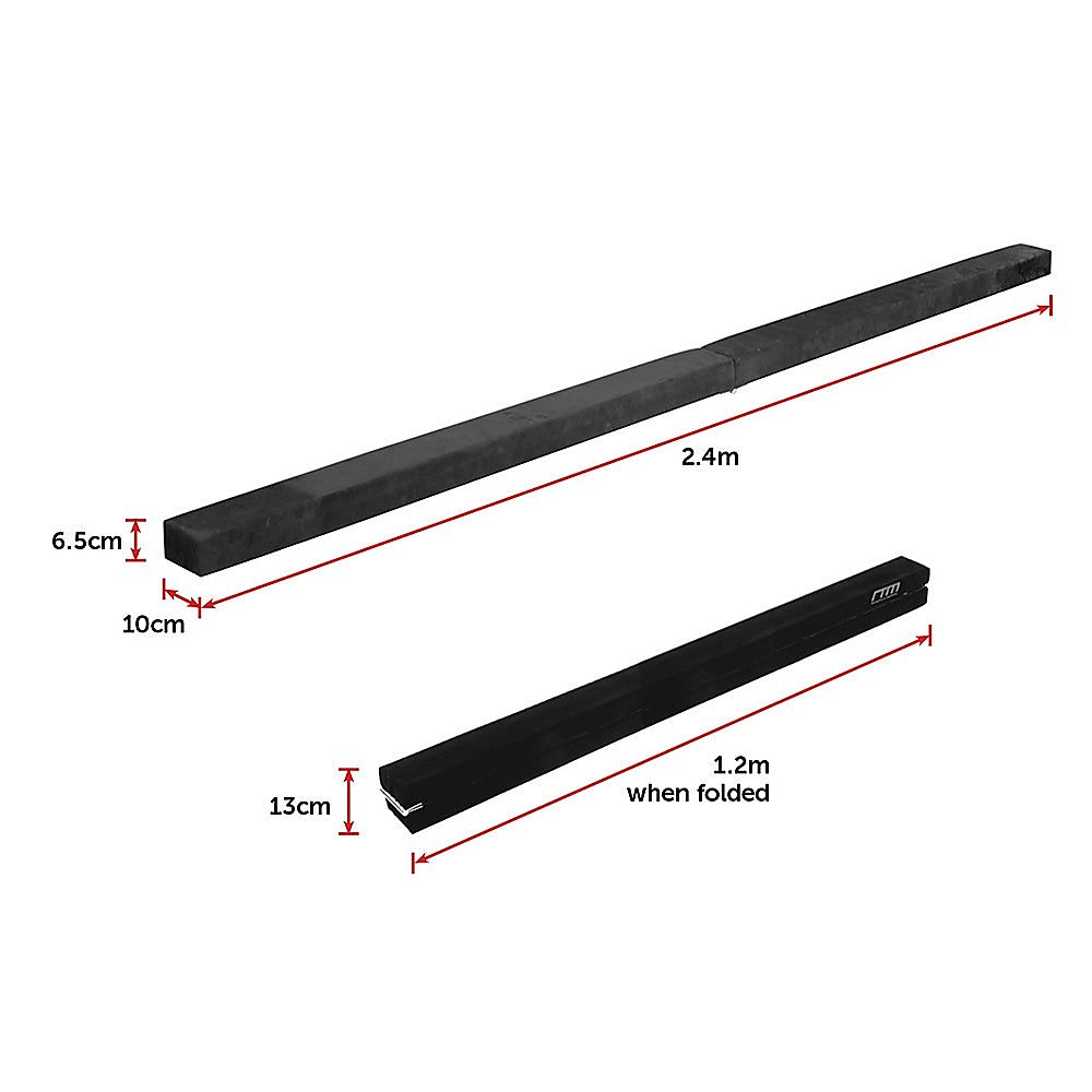 2.4m 8FT Gymnastics Folding Balance Beam Black Synthetic Suede