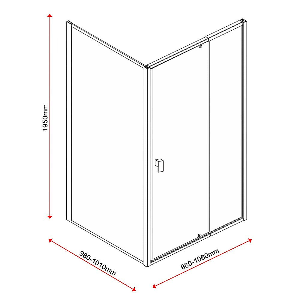 Semi Frameless Shower Screen 98 106 x 195cm & 98 101 x 195cm Side AS/NZS Glass