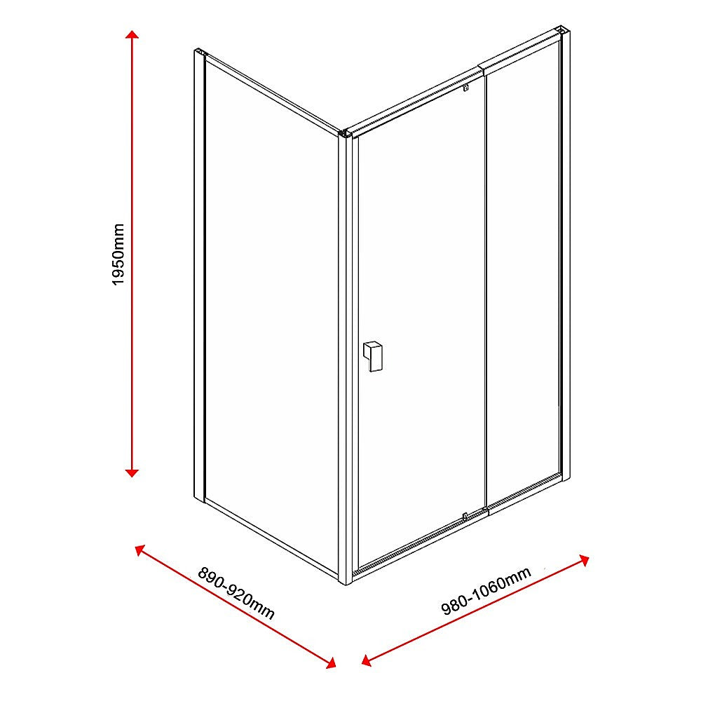 Semi Frameless Shower Screen 98 106 x 195cm & 89 92 x 195cm Side AS/NZS Glass