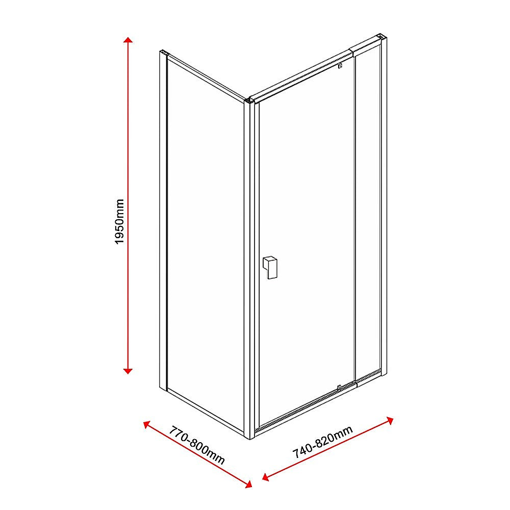 Semi Frameless Shower Screen 74 82 x 195cm & 77 80 x 195cm Side AS/NZS Glass