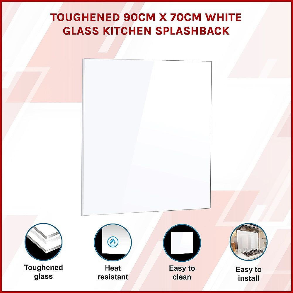 Toughened 90cm x 70cm White Glass Kitchen Splashback