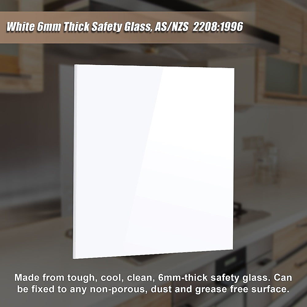 Toughened 90cm x 70cm White Glass Kitchen Splashback