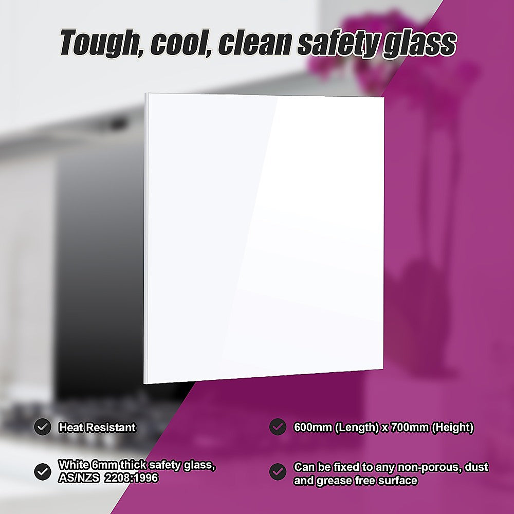 Heat Resistant White Glass Splashback 60x70cm Safety Glass