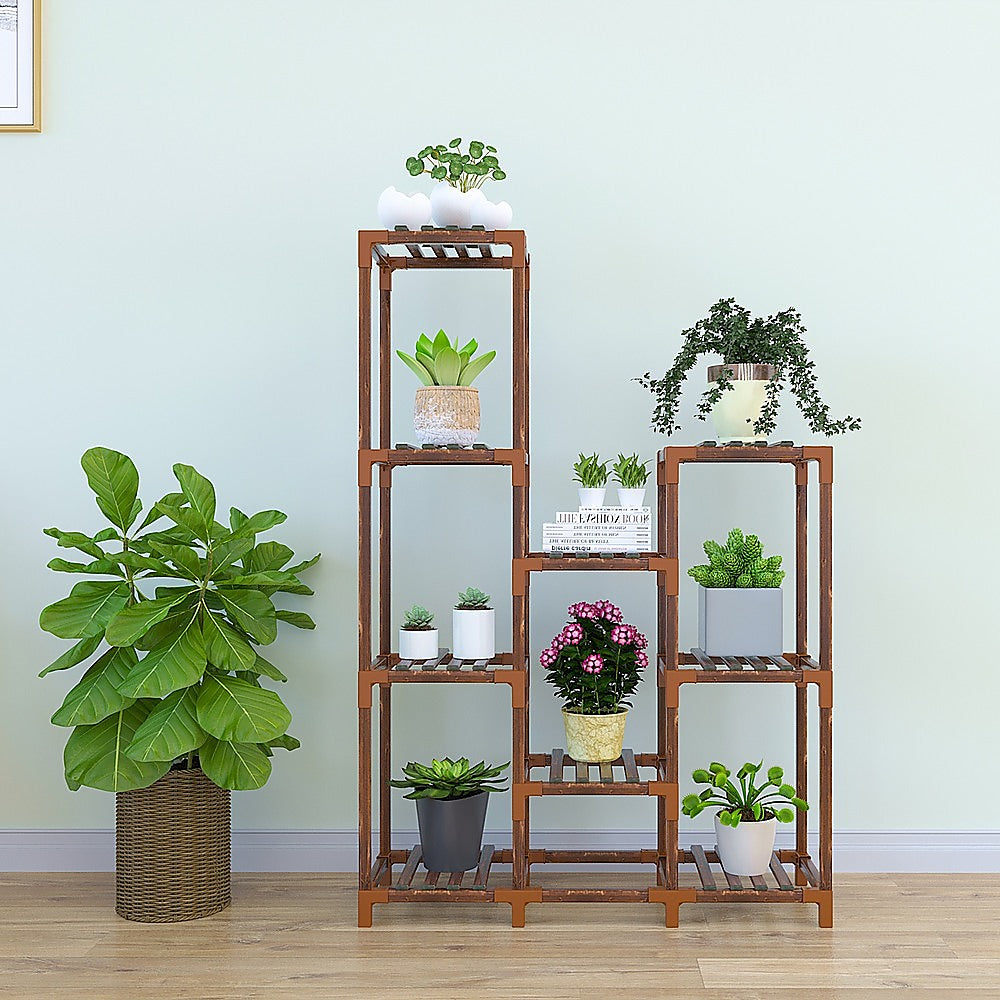 Treated Wood 9-Shelf Plant Stand, Indoor/Outdoor