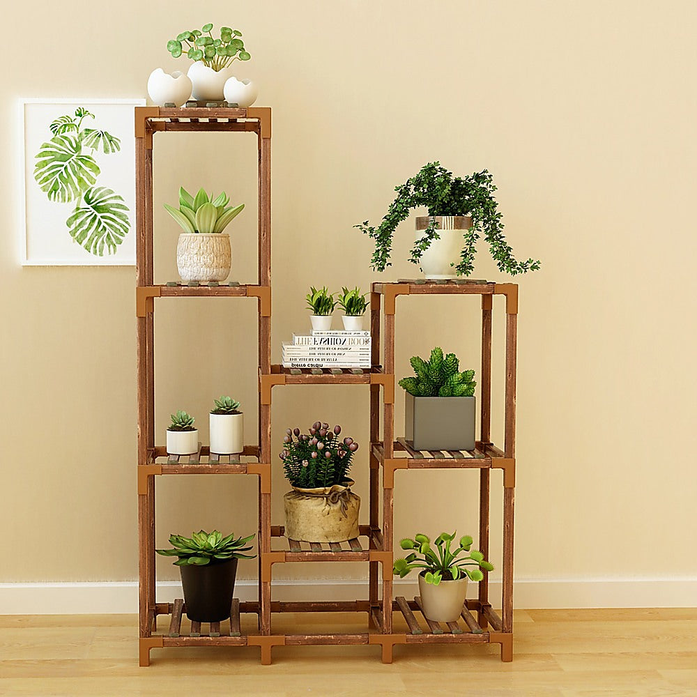 Treated Wood 9-Shelf Plant Stand, Indoor/Outdoor