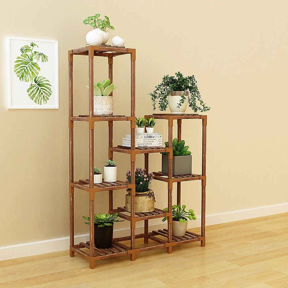 Treated Wood 9-Shelf Plant Stand, Indoor/Outdoor