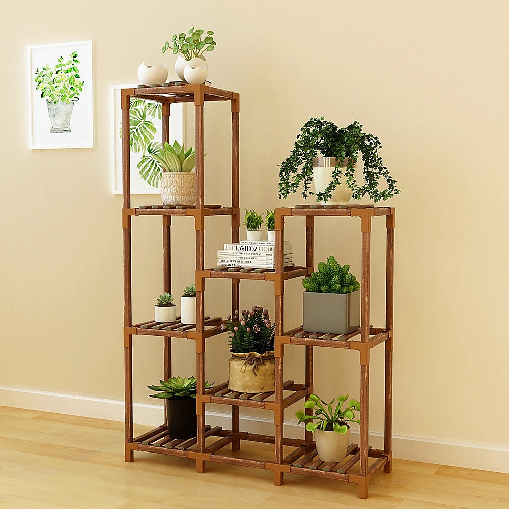 Treated Wood 9-Shelf Plant Stand, Indoor/Outdoor