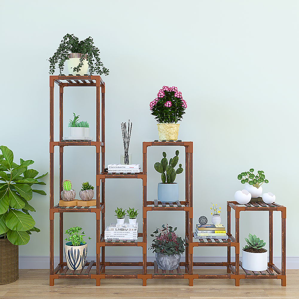 Water-Resistant 12-Shelf Wooden Plant Stand - Indoor Outdoor