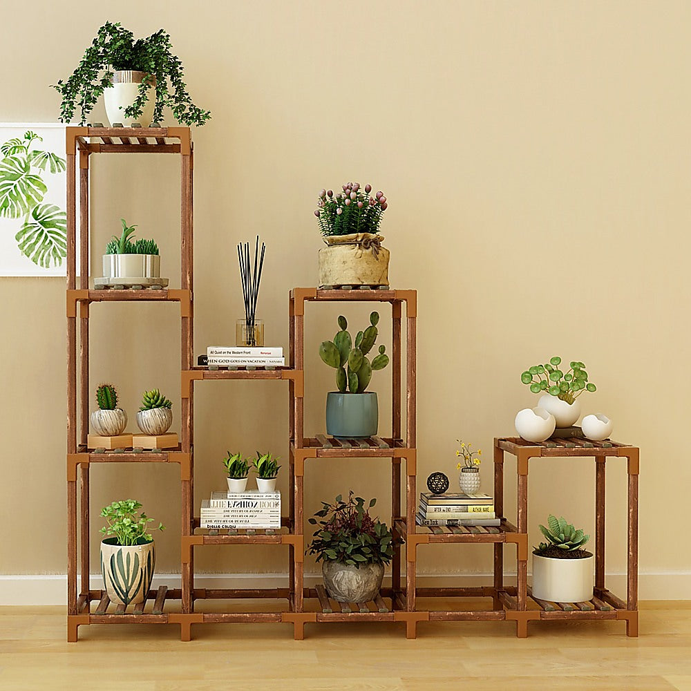 Water-Resistant 12-Shelf Wooden Plant Stand - Indoor Outdoor