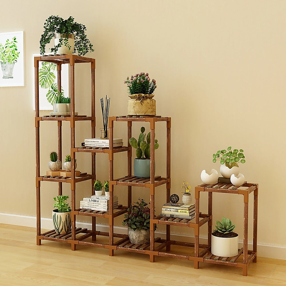 Water-Resistant 12-Shelf Wooden Plant Stand - Indoor Outdoor