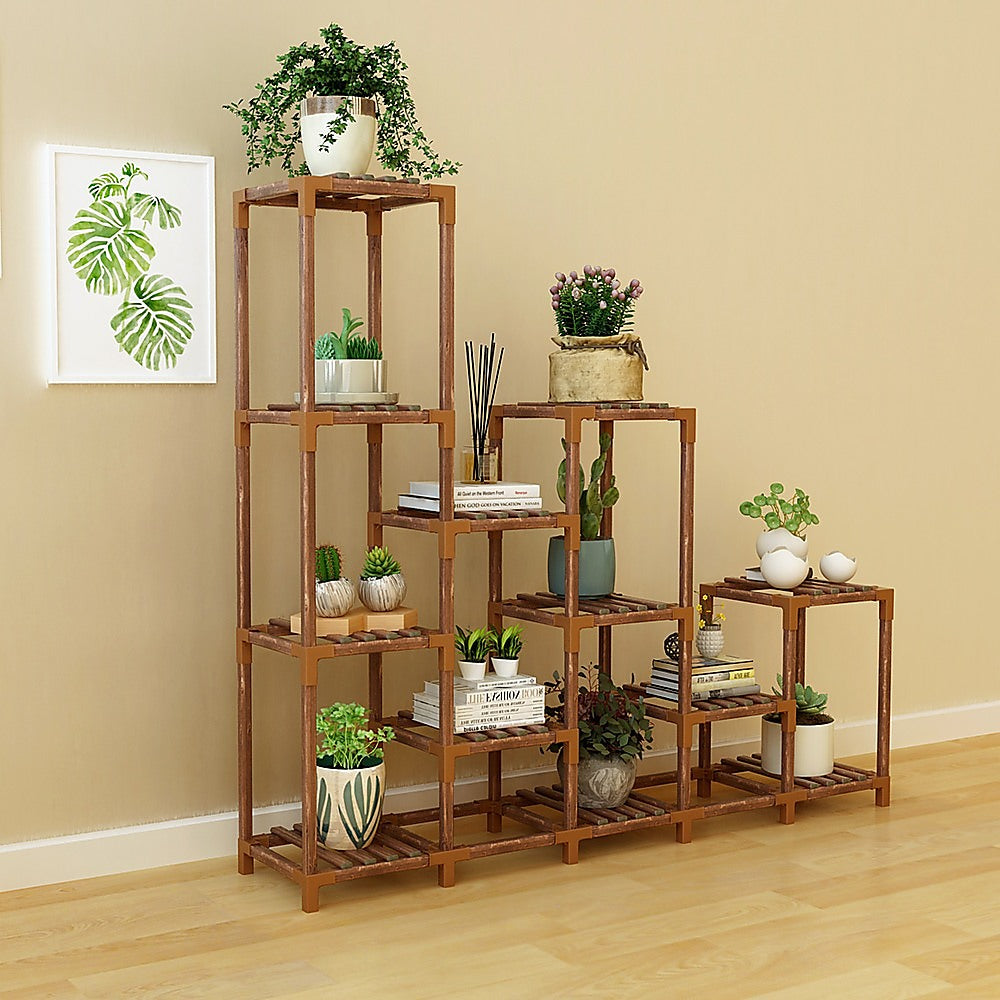 Water-Resistant 12-Shelf Wooden Plant Stand - Indoor Outdoor