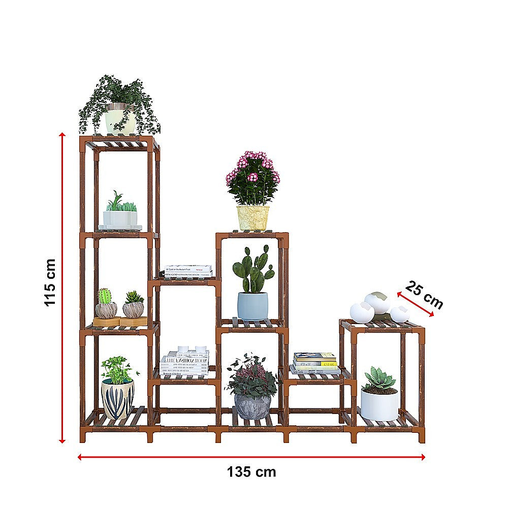 Water-Resistant 12-Shelf Wooden Plant Stand - Indoor Outdoor