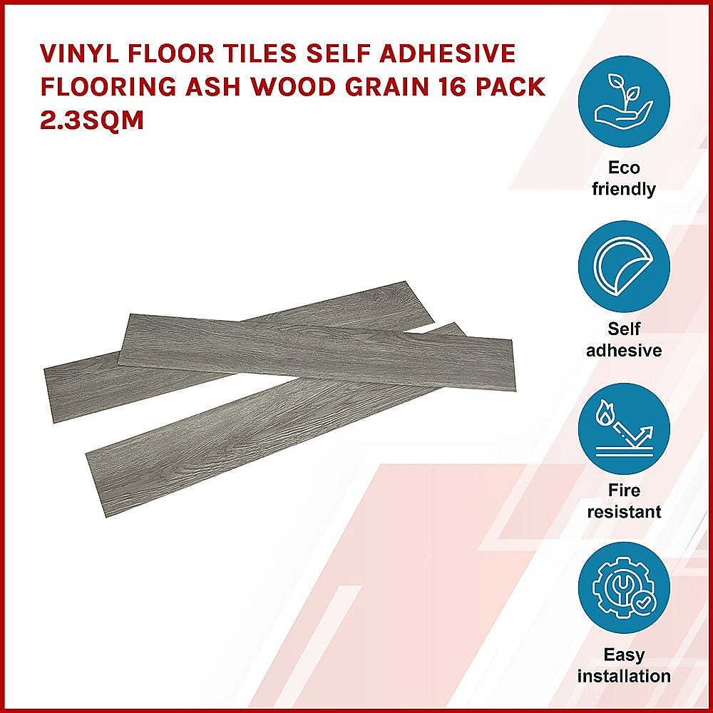 Self Adhesive Vinyl Floor Tiles Ash Wood Grain 16 Pack