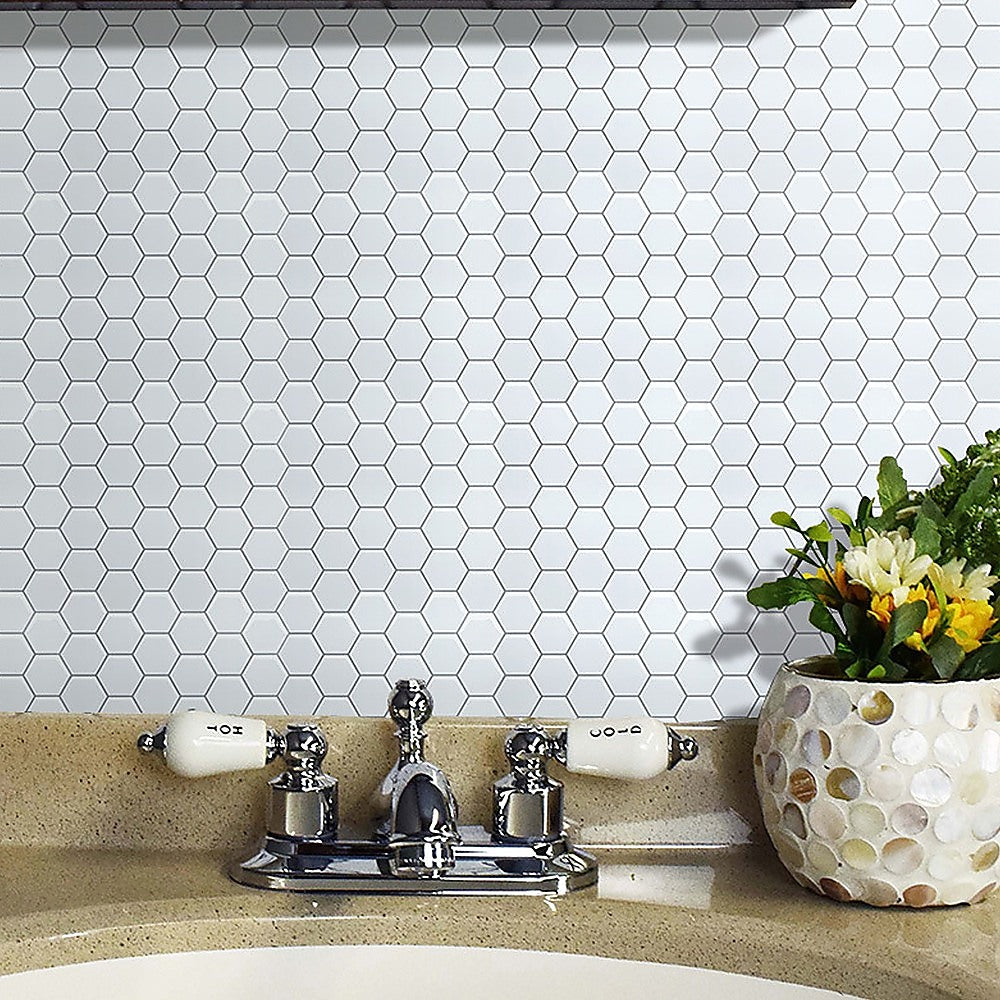 Tiles 3D Peel and Stick Wall Tile Hexagon White 30cm x 30cm x 10 sheets