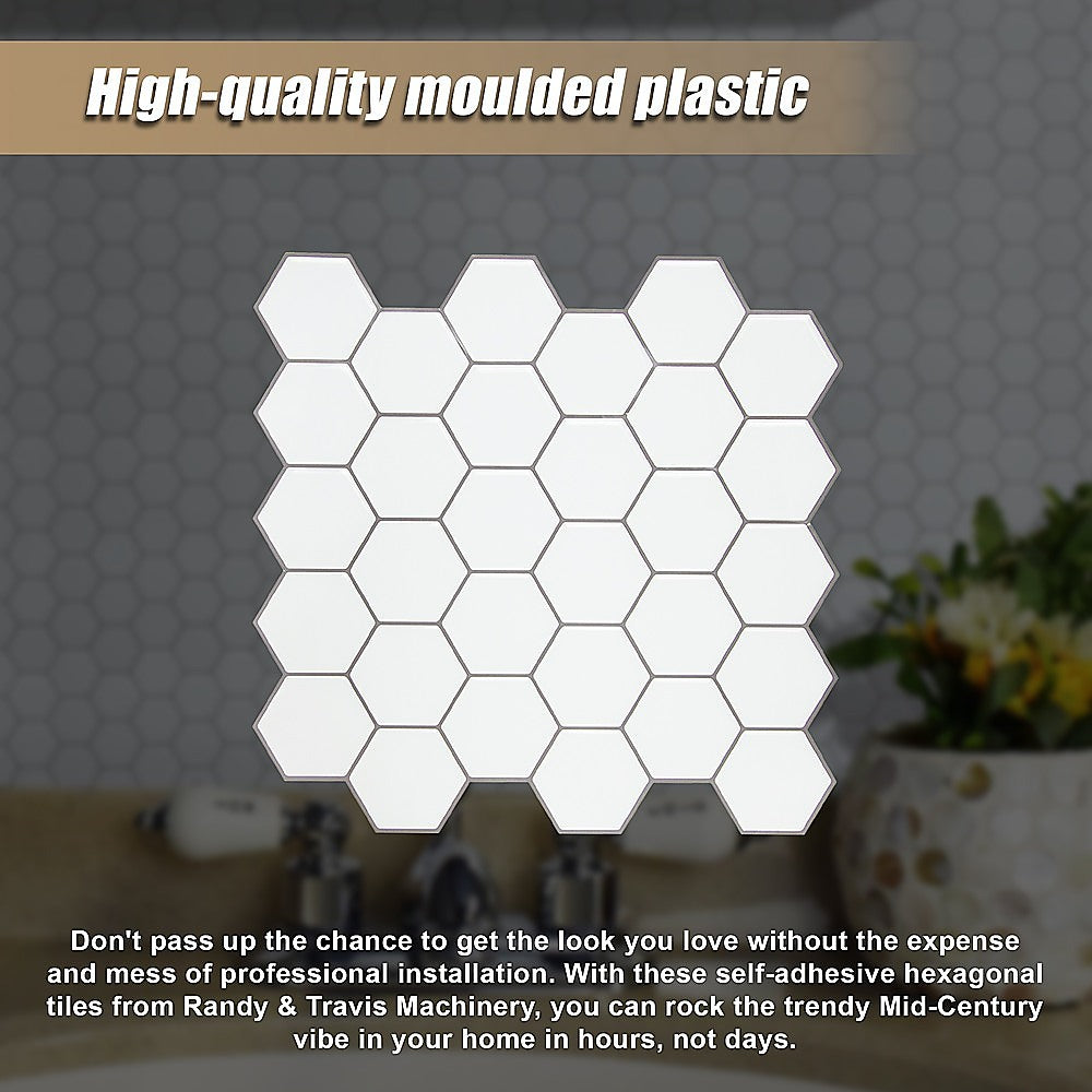 Tiles 3D Peel and Stick Wall Tile Hexagon White 30cm x 30cm x 10 sheets